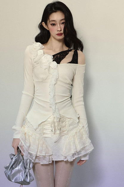 Ballet Aesthetics Irregular Lace Skirt