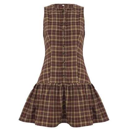 Retro Plaid Vest Dress