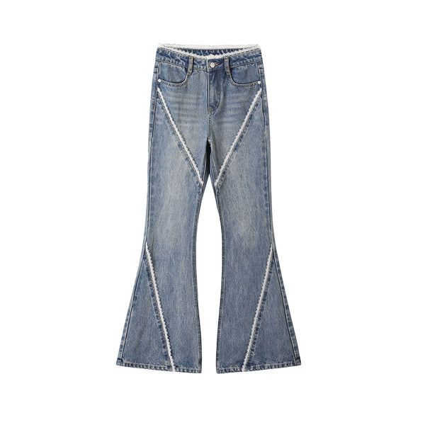 Slightly Flared Split Lace Jeans