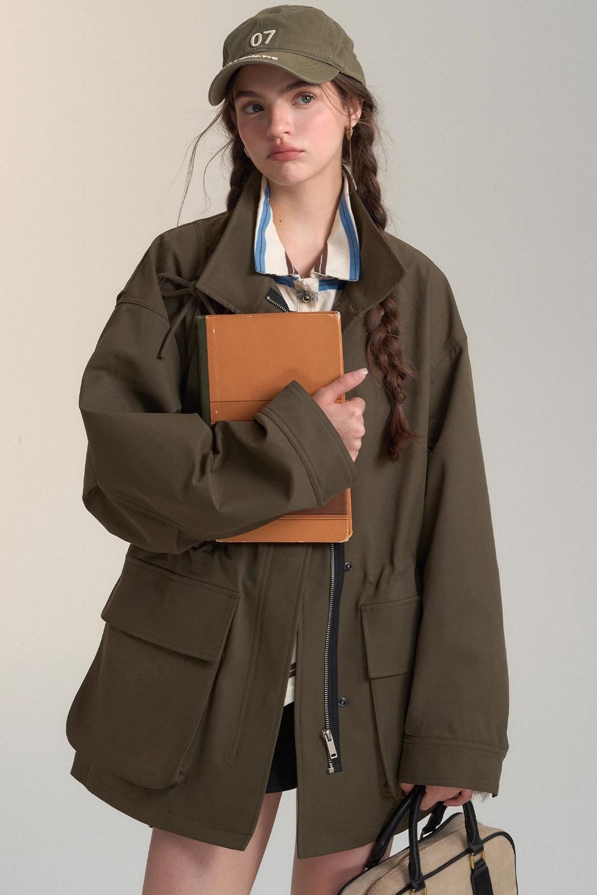Drawstring Bow Cargo Coat