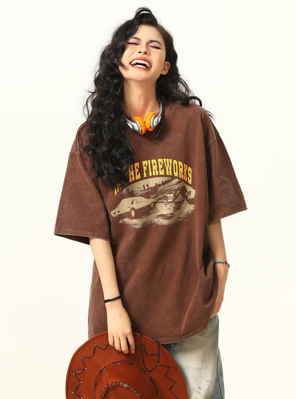 Distressed Brown Short Sleeve T-Shirt