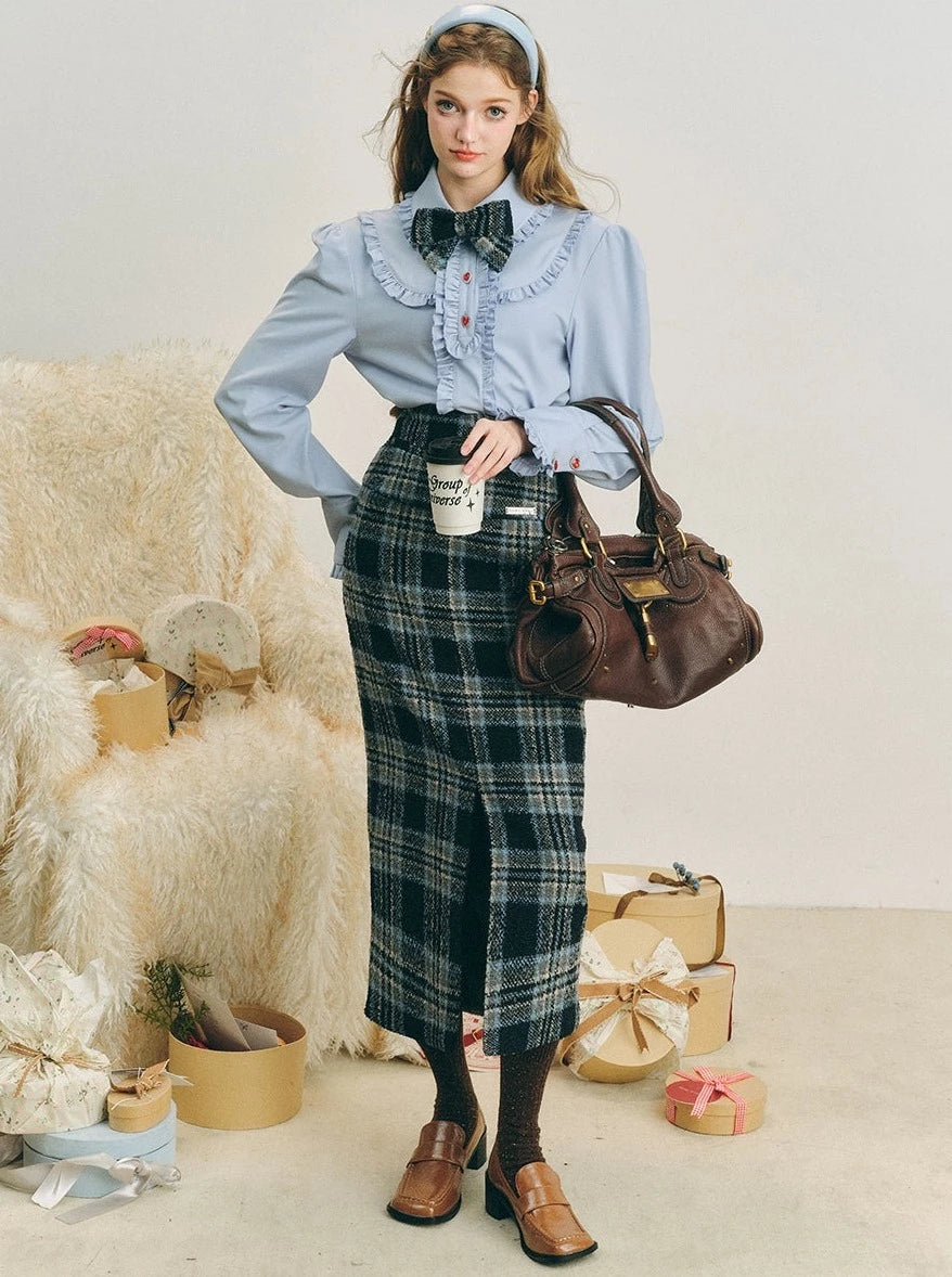 Long-legged checked skirt set