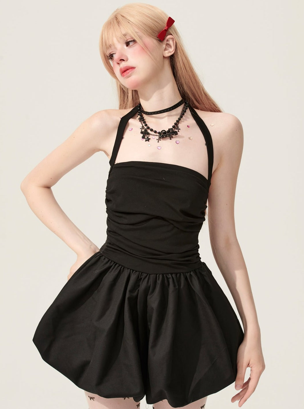 Actress Black Halterneck Dress