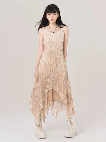 Irregular Hem Pleated Slip Dress