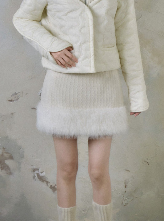 High Waist A-Line Fur Velvet Skirt