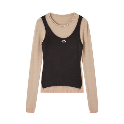 Contrasting Color Layered Sweater