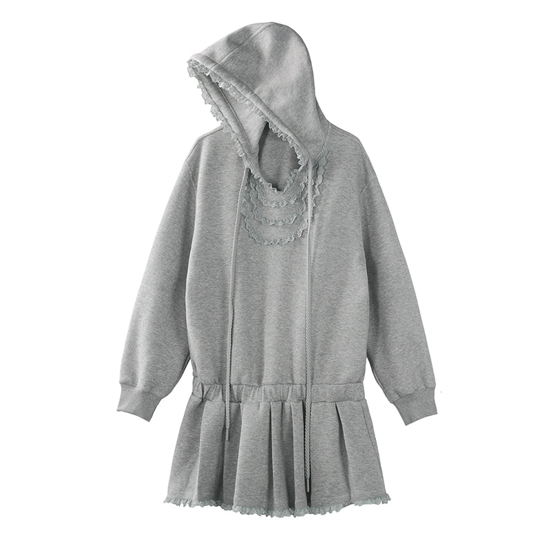 Grey Lace Panelled Collar Sweatshirt Dress