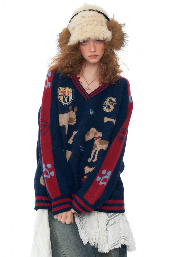 American Retro Lazy Style V-Neck Sweater