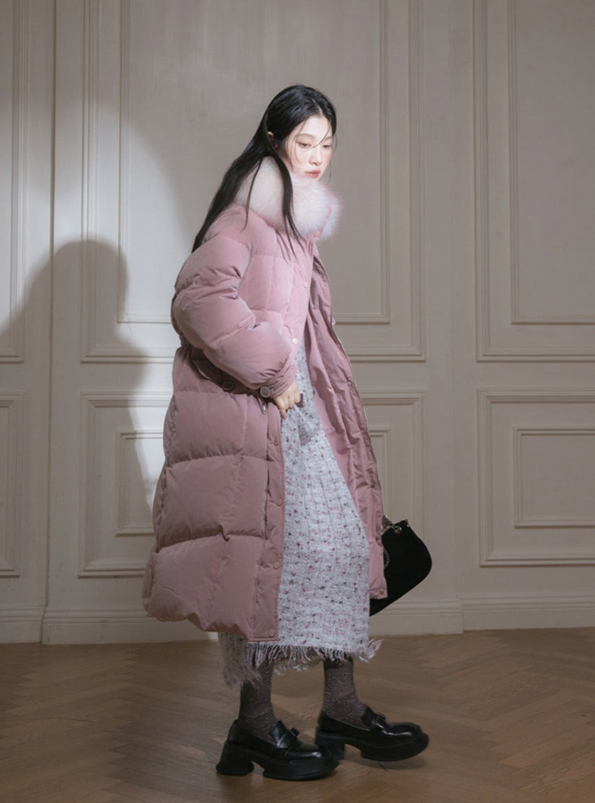 Fur collar long duck down jacket