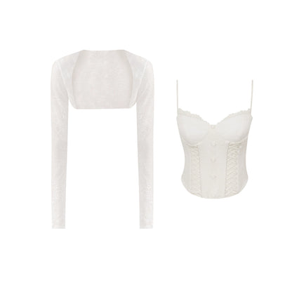 Hot Luxury Cropped Corset Two-Piece Lace Set-Up