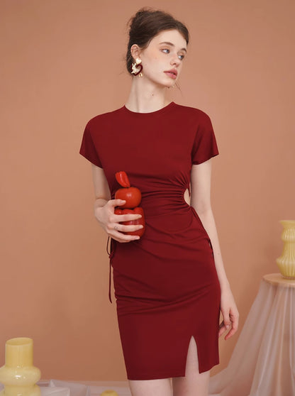 French high-waisted slim dress