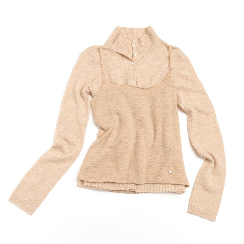 Doll Collar Knitted Cardigan Set-Up