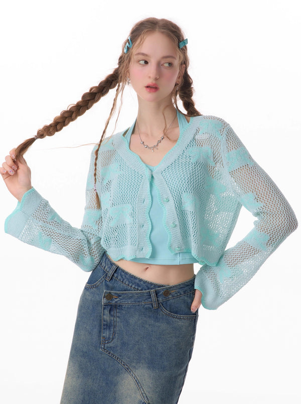 Mint Bow Sunscreen Knit Cardigan Coat