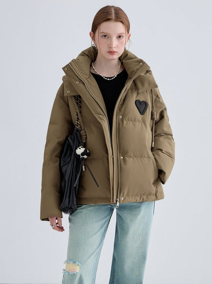 Embroidered logo hooded down jacket