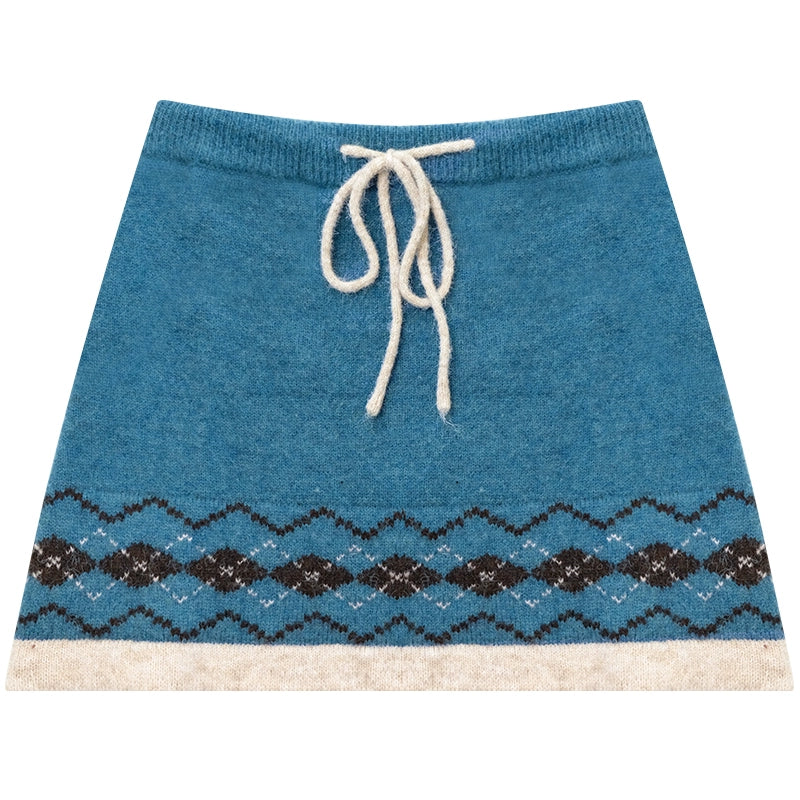 Retro Design High Waist A-Line Knitted Skirt
