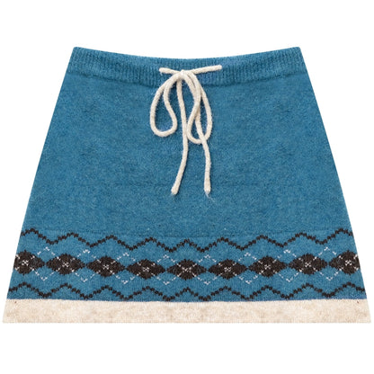 Retro Design High Waist A-Line Knitted Skirt