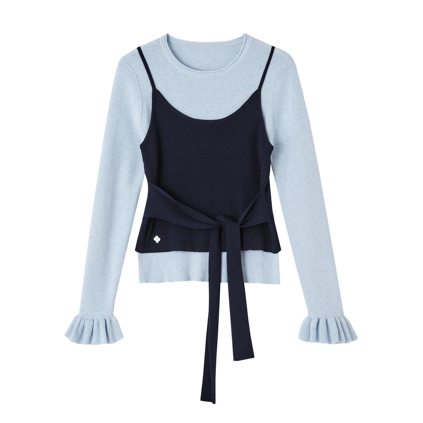 Fake Two Contrasting Tie-Up Sweater