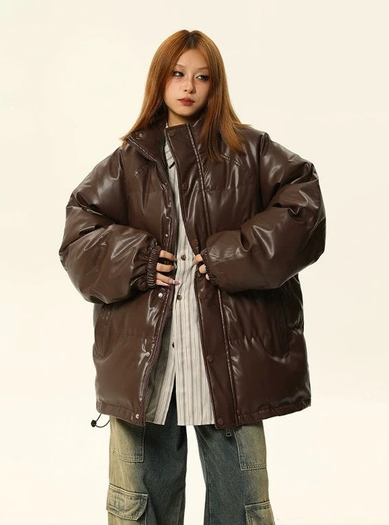 American Retro PU Leather Thickened Cotton Jacket