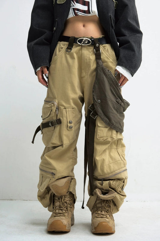 Shoulder Bag Multi-Pocket Straight Cargo Pants