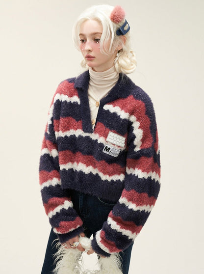 Color Striped Polo Short Sweater