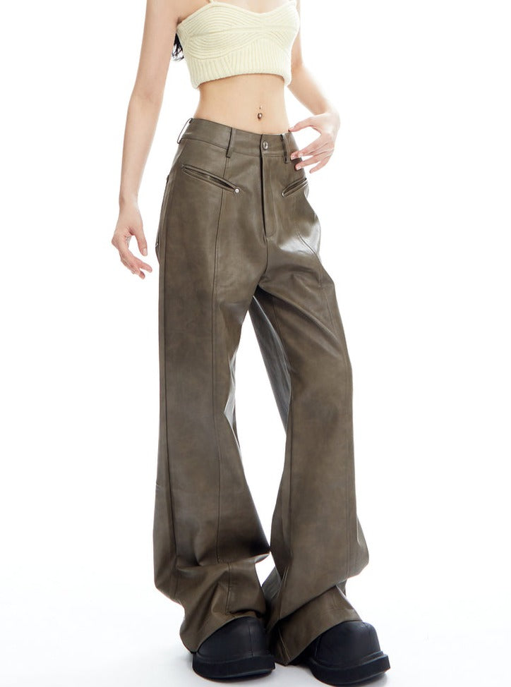 Loose Wide Leg PU Leather Pants