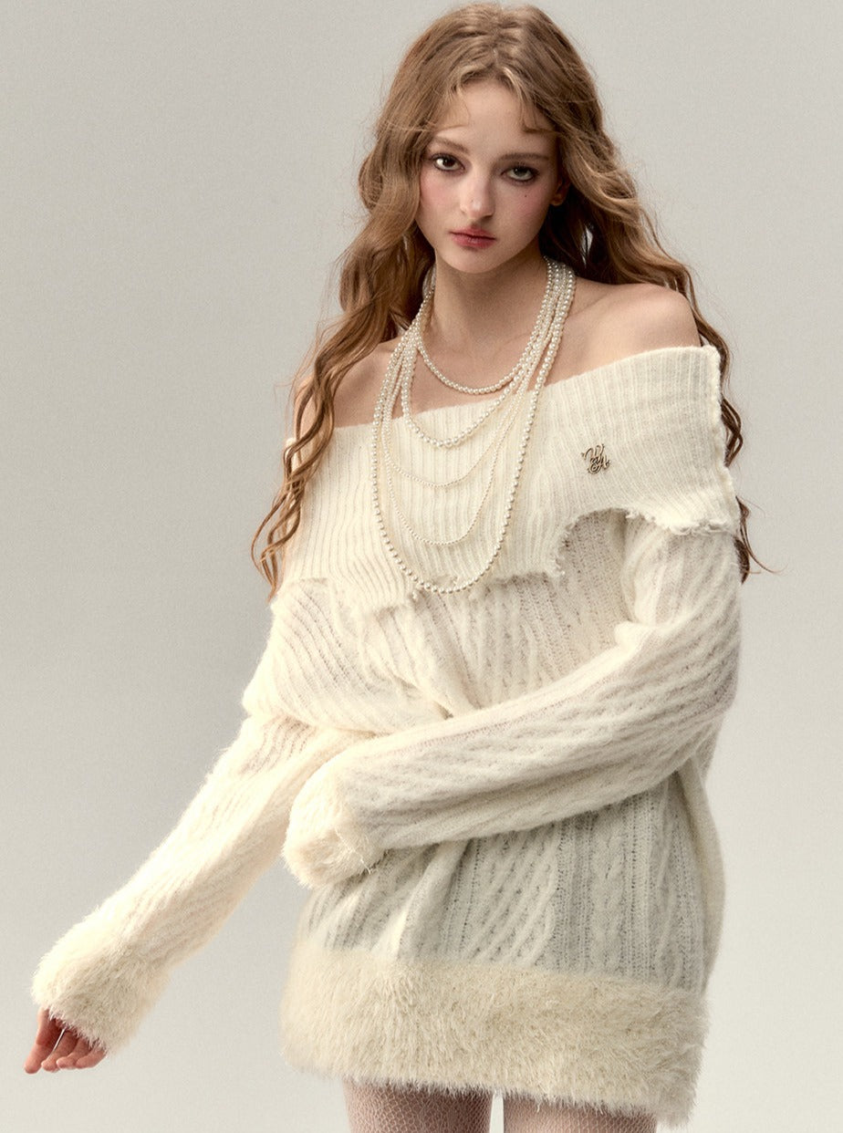 One-shoulder slant-shoulder two-wear knitted dress