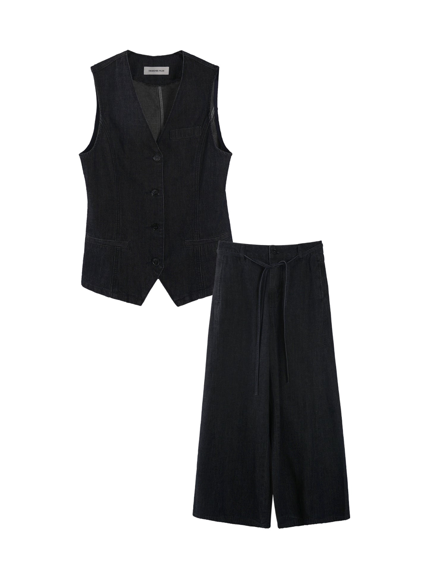 Chic Denim Vest Pants Set-Up