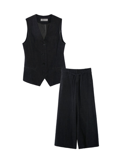 Chic Denim Vest Pants Set-Up