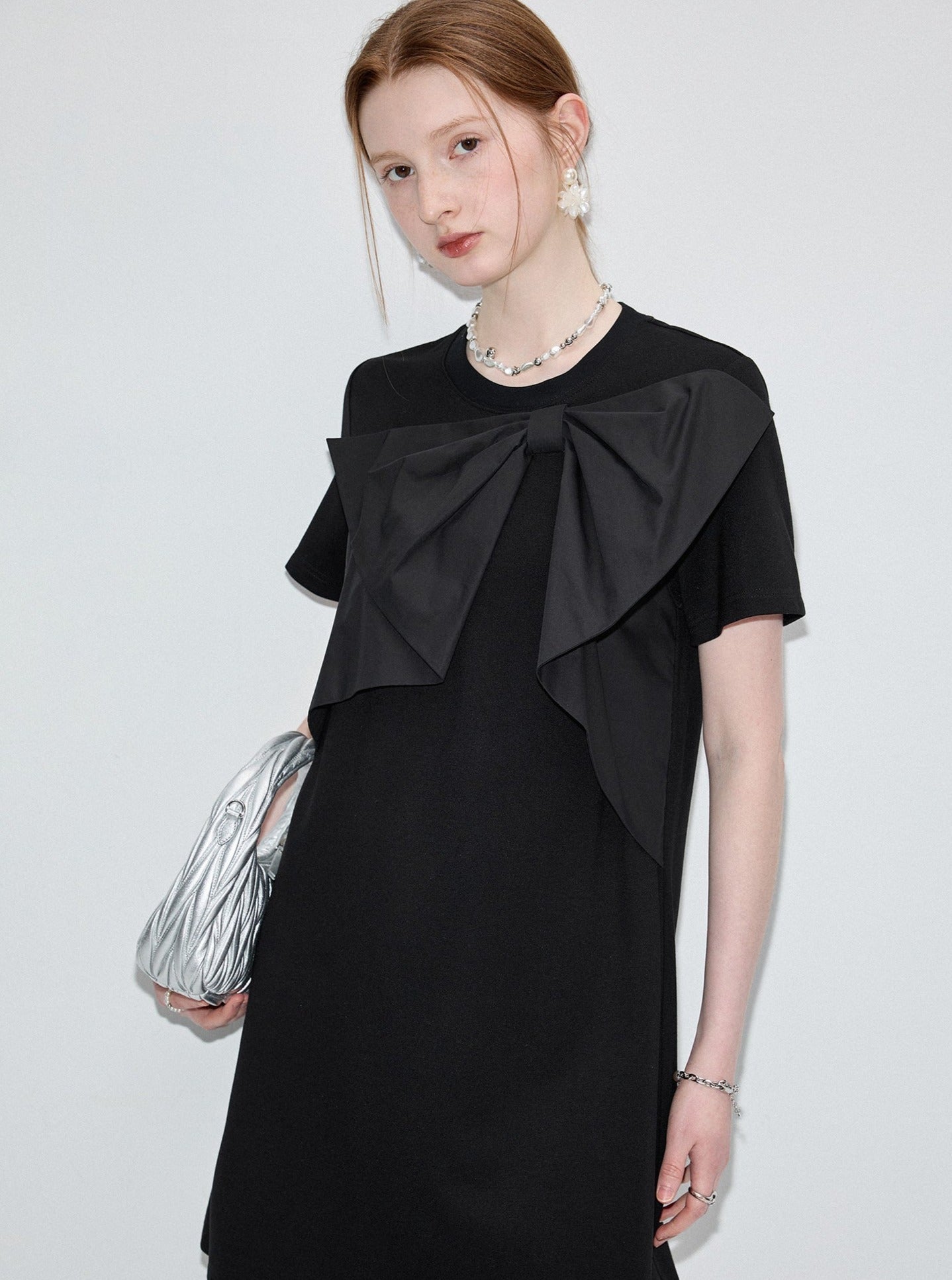 Bow Detail Black T-Shirt And Dress