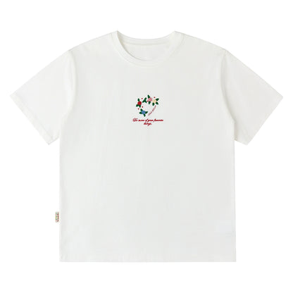 White Letter Embroidered Short Sleeve T-Shirt