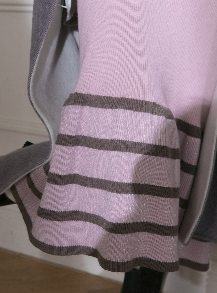 Pink Rose striped woollen knit dress