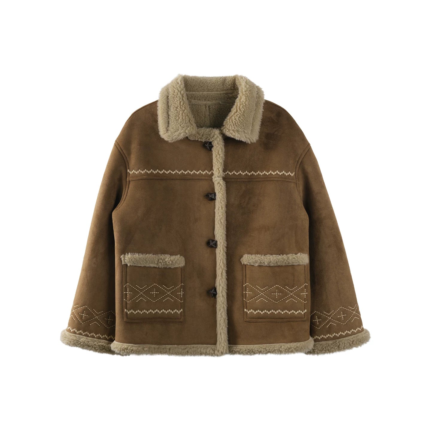 Retro Suede Embroidered Wool Jacket