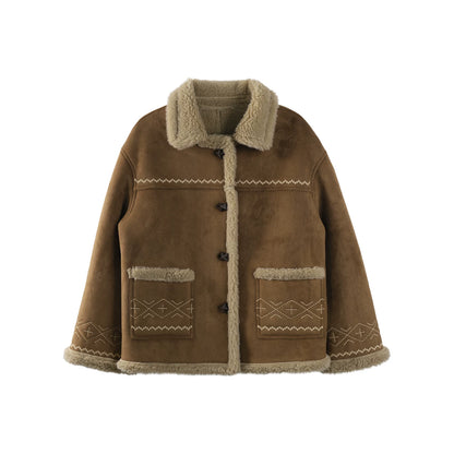 Retro Suede Embroidered Wool Jacket