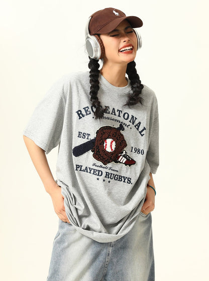 Baseball Embroidery Short Sleeve T-Shirt