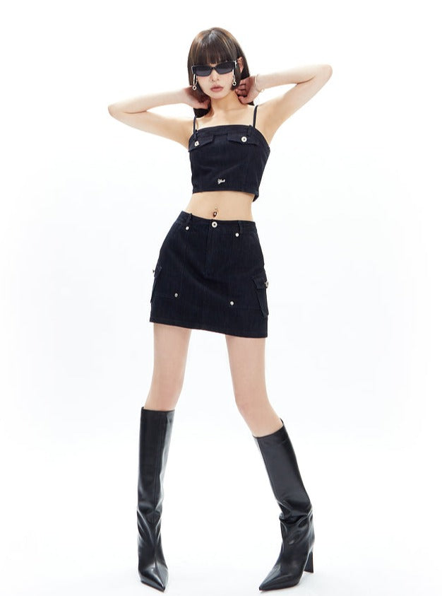 Wrap Hip Half Body Short Skirt Set