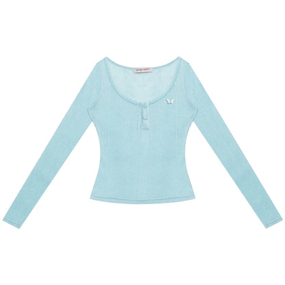 Semi-Sheer Slim Long Sleeve T-Shirt