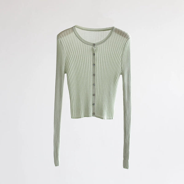 Round Neck Tencel Slim Cardigan