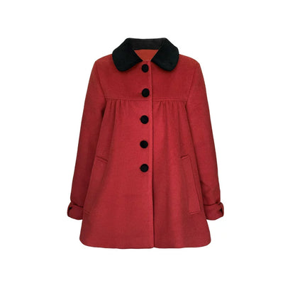 Red Woolen Doll Collar Coat