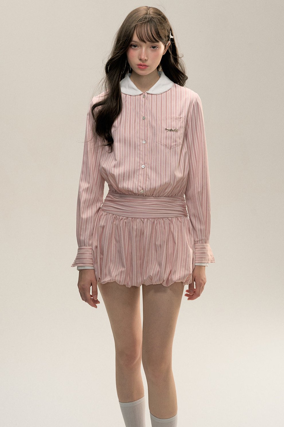 Pink Stripe Doll Collar Dress