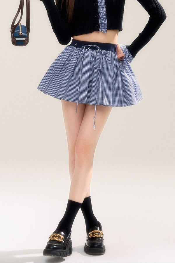 Retro Preppy Navy Check Skirt