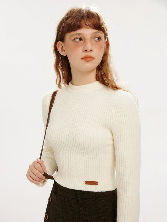 Vintage Half-Height Crewneck  Slim Fit Knitted Crop Top