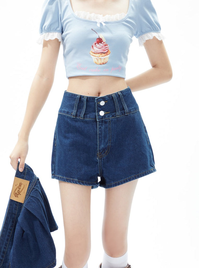 Denim Apron Shorts Two Piece Set