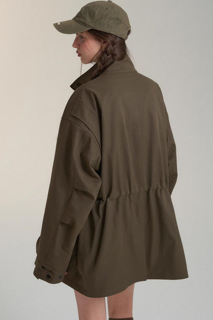 Drawstring Bow Cargo Coat