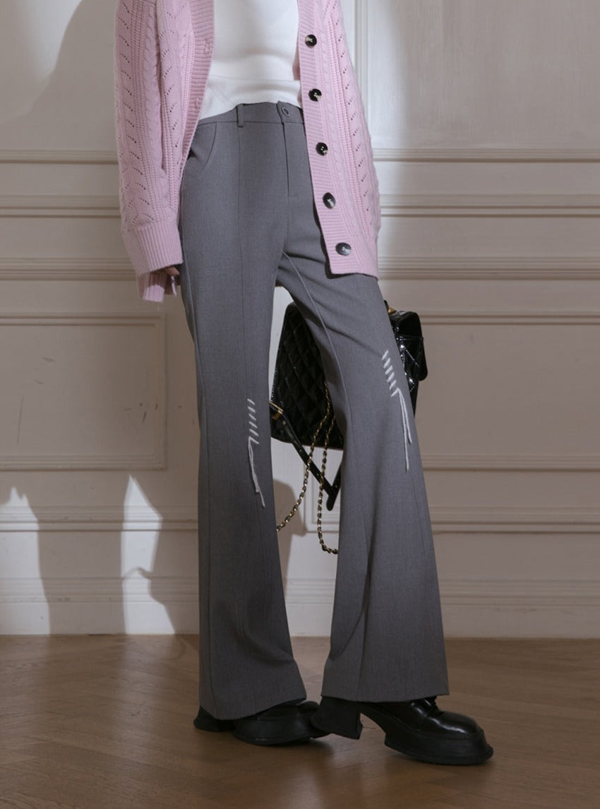 Wool trimmed micro stretch flared pants