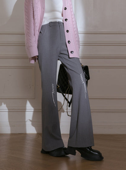 Wool trimmed micro stretch flared pants