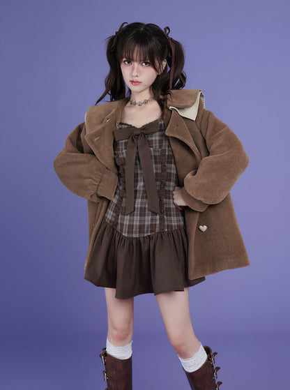 fighting spirit brown plaid bow dress