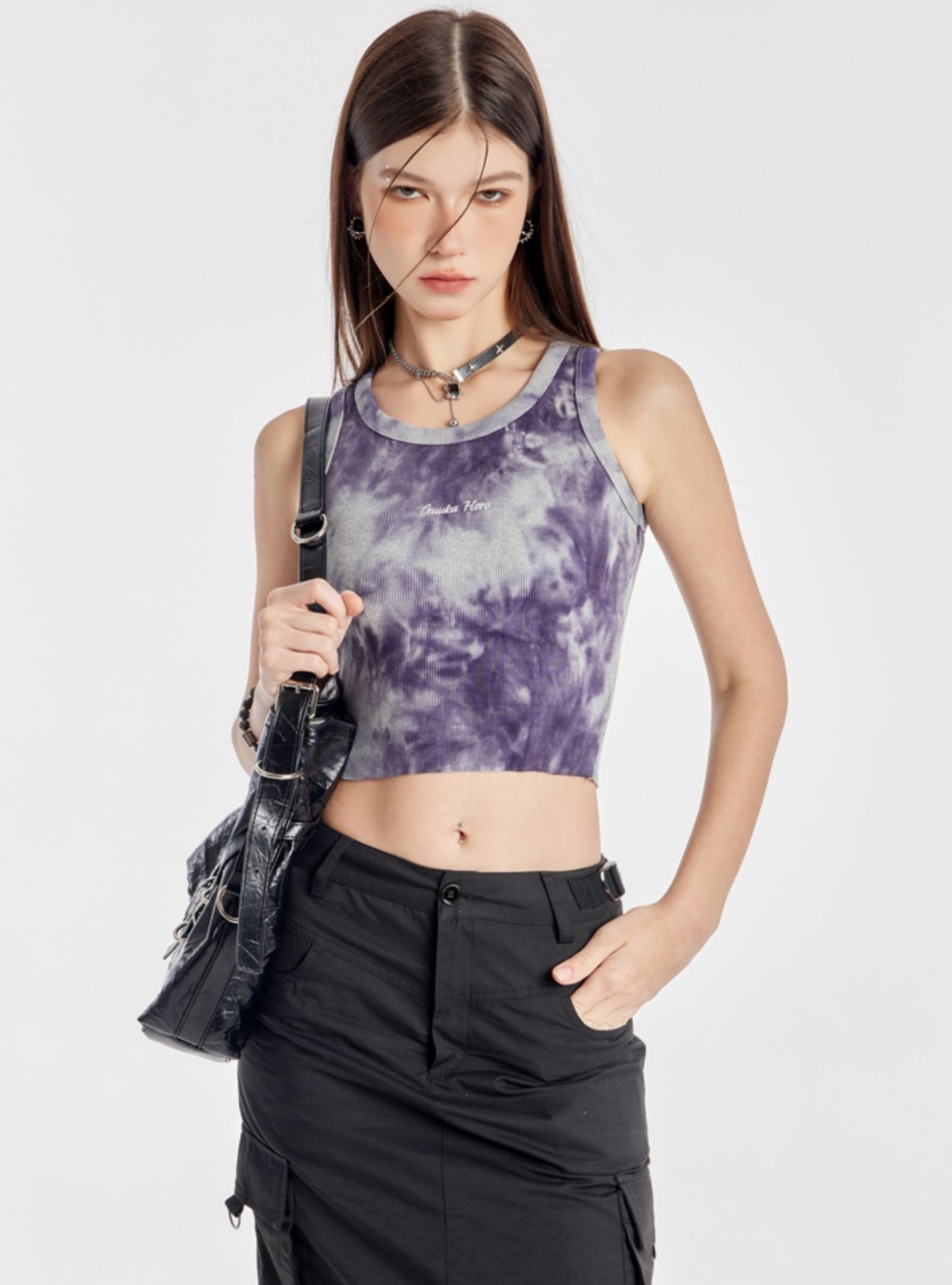 Lila Tie-Dye besticktes Crop Vest Top