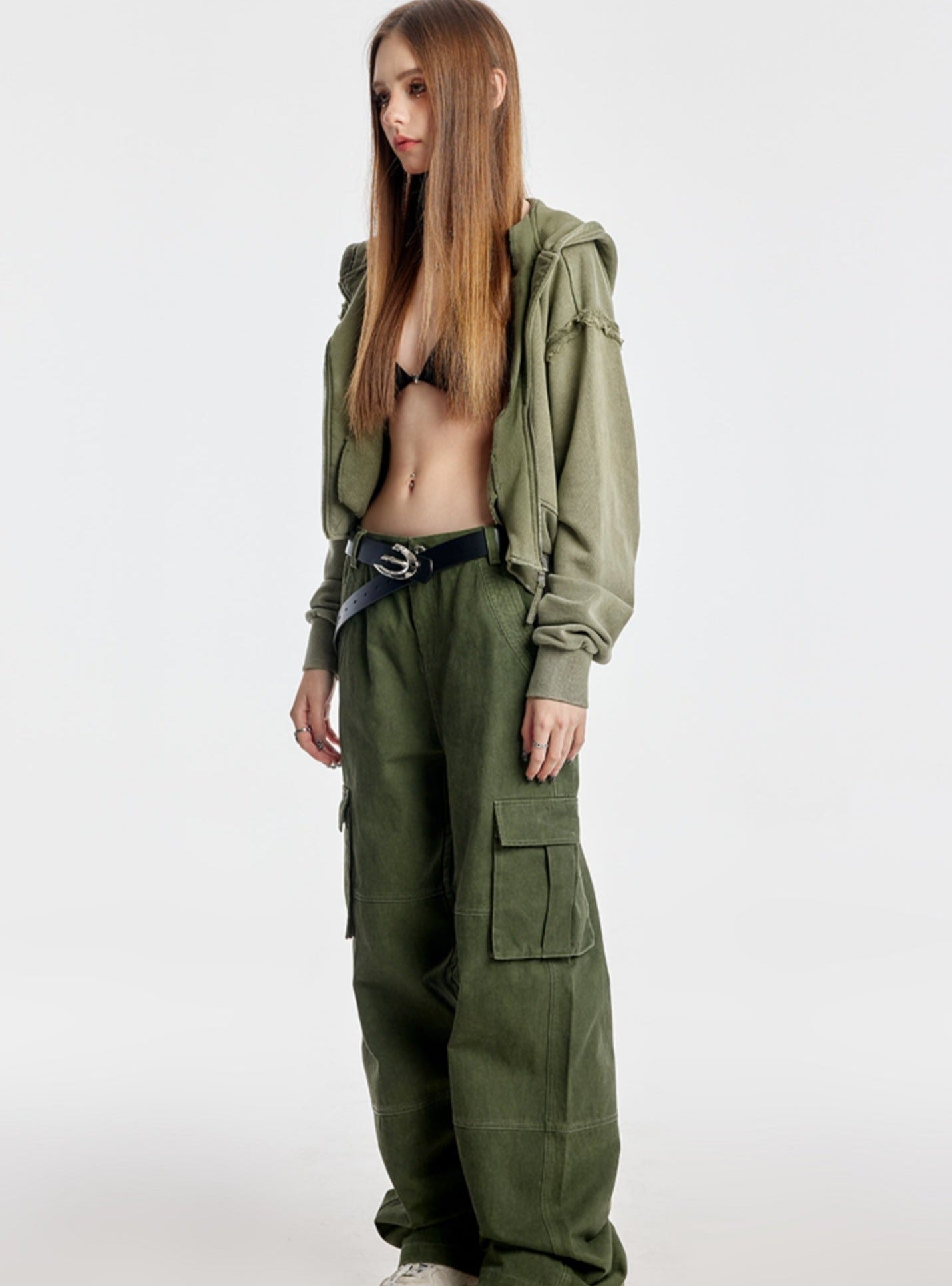 Army Green Straight Cargo Pants