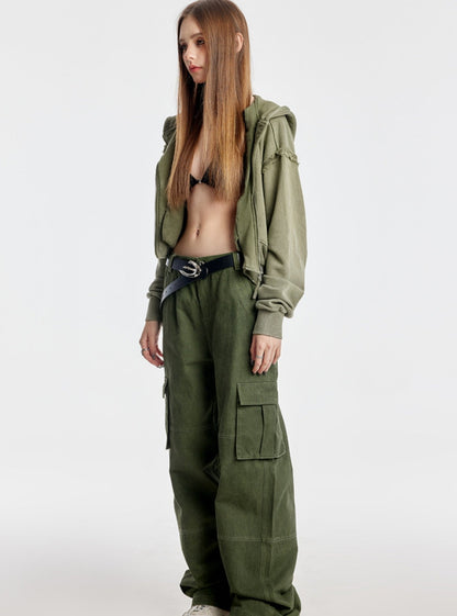 Army Green Straight Cargo Pants