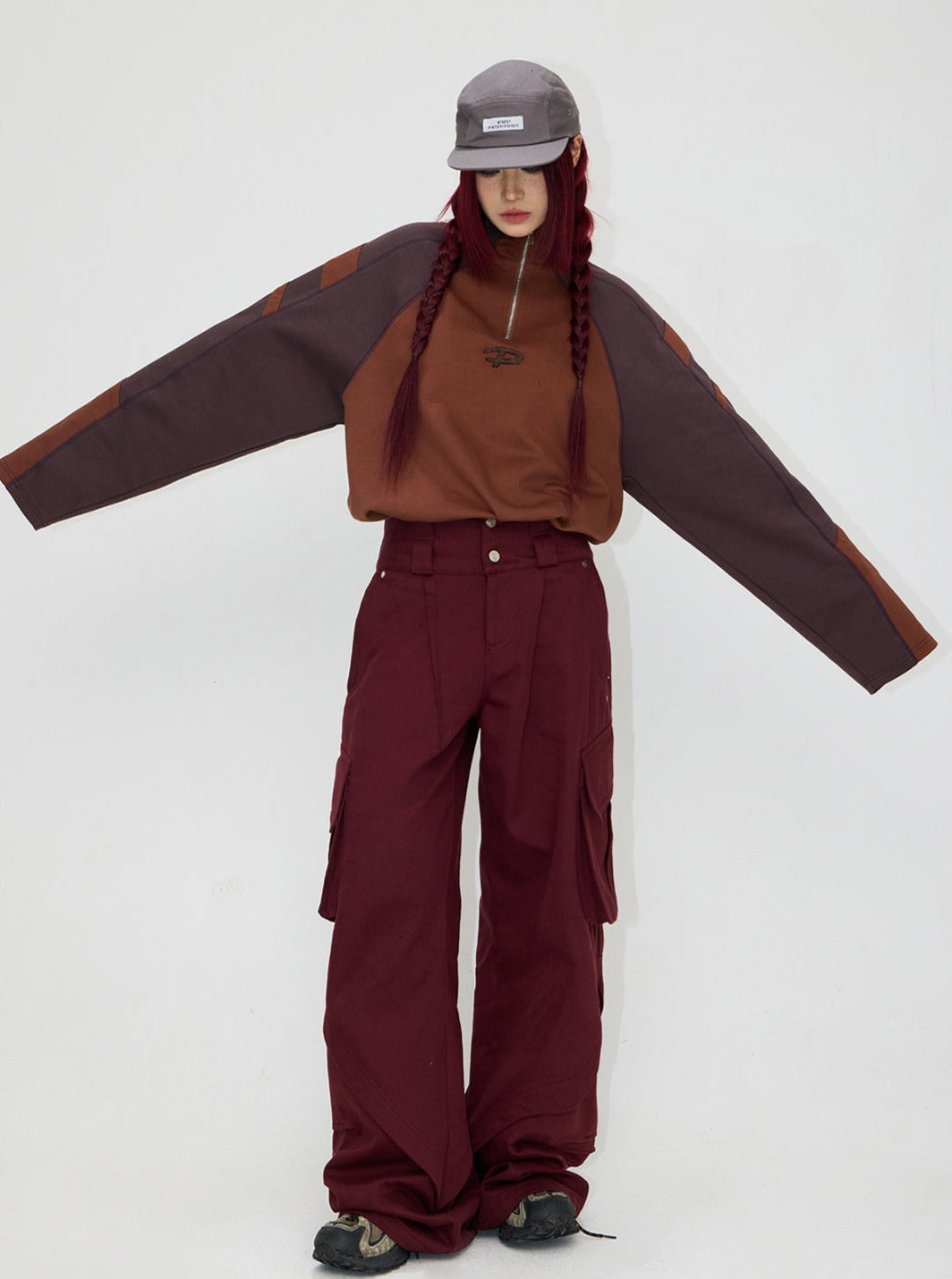 Maillard color patchwork pullover coat